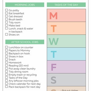INSTANT DOWNLOAD: Chore Chart, Job Chart, Chores for Kids, Job List