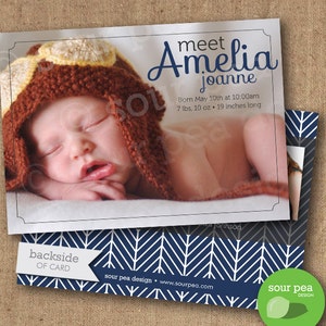 Anúncio de nascimento, anúncio personalizado para impressão DIY, padrão espinha de peixe marinho, novo bebê, anúncio de bebê, cartão de bebê, novo nascimento