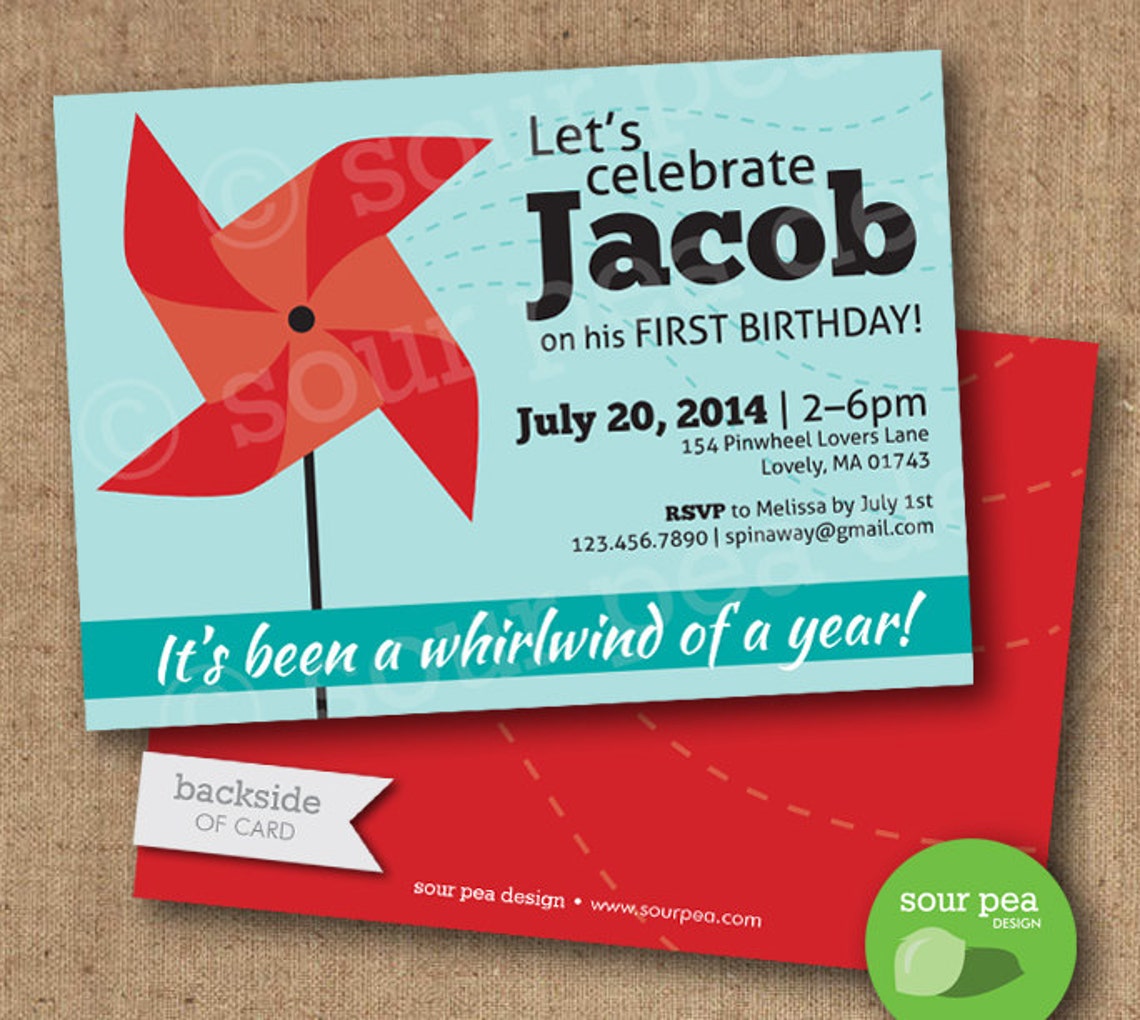 Birthday Invitation Custom DIY Printable Invitation Pinwheel Etsy