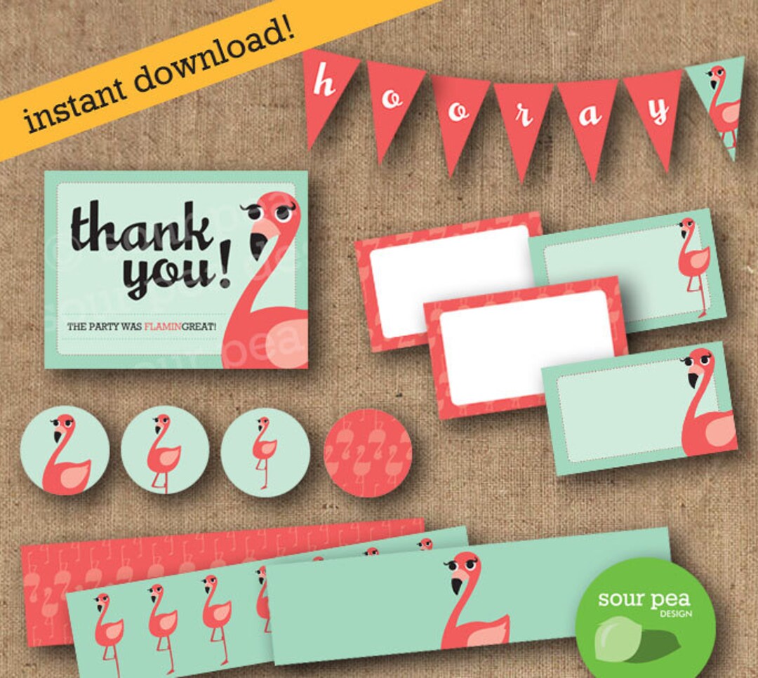 INSTANT DOWNLOAD: DIY Printables Party Pack, Ready, Set, Flamingo ...