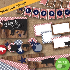INSTANT DOWNLOAD: Printable Party Pack, Summer BBQ, Gingham, Barbecue ...
