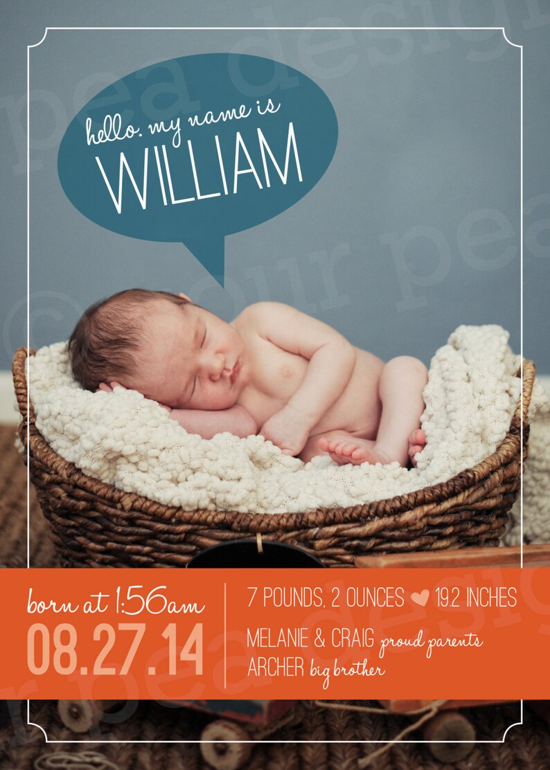 Birth Announcement Custom DIY Printable Announcement From Etsy