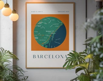 Barcelona City Map Art Print: Modern Circular Home Decor (Digital Download)
