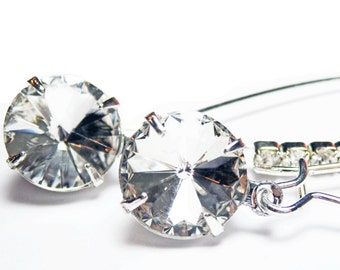 CLEAR DIAMOND COLOR Glass Dangle Earrings