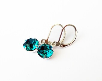 BLUE ZIRCON Color Glass Round Earrings