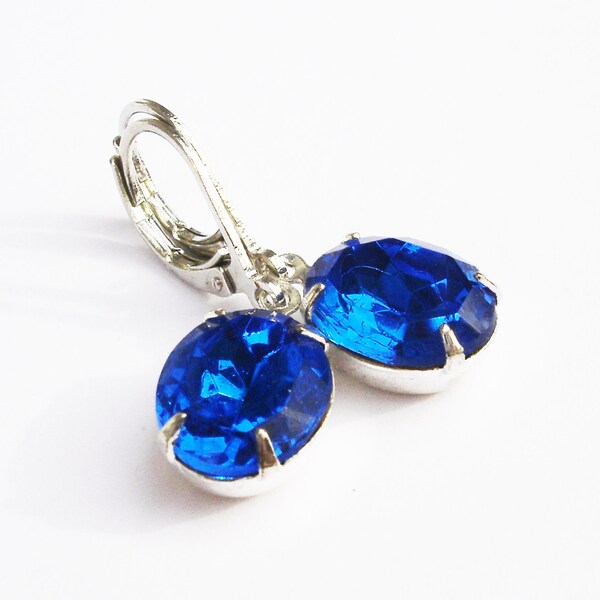 VINTAGE saphir bleu boucles d'oreilles