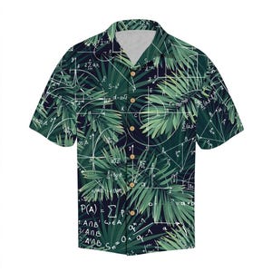 Math Tropical Hawaiian Shirt, Geometry Equation Aloha Shirt, Nerdy Palm Leaf Summer Button Up Shirt