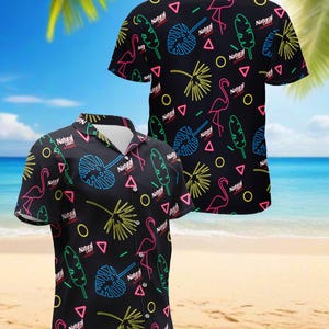 Naturdays Retro Hawaiian Shirt, Tropical Summer Short-Sleeve Button-Down Shirt for Men and Women, Casual Beach Shirt