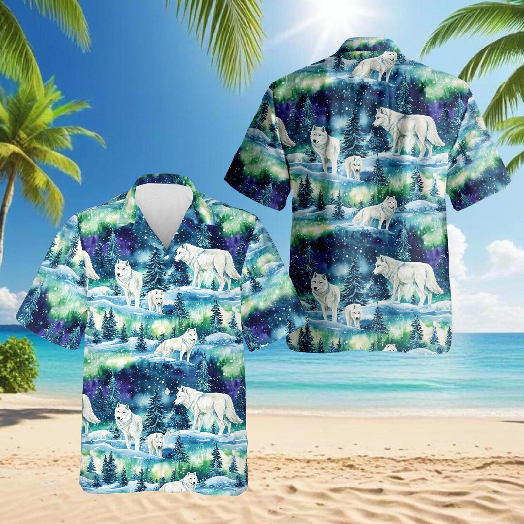 Winter Wolf Hawaiian Shirt, Snow Wolf Aloha Shirt for Men Women, Arctic ...