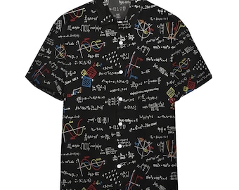 Wiskunde formule Hawaiiaans shirt, wiskundepatroon Aloha shirt, wetenschapsleraar Hawaiiaans shirt, nerdy geek button-down shirt, S–5XL