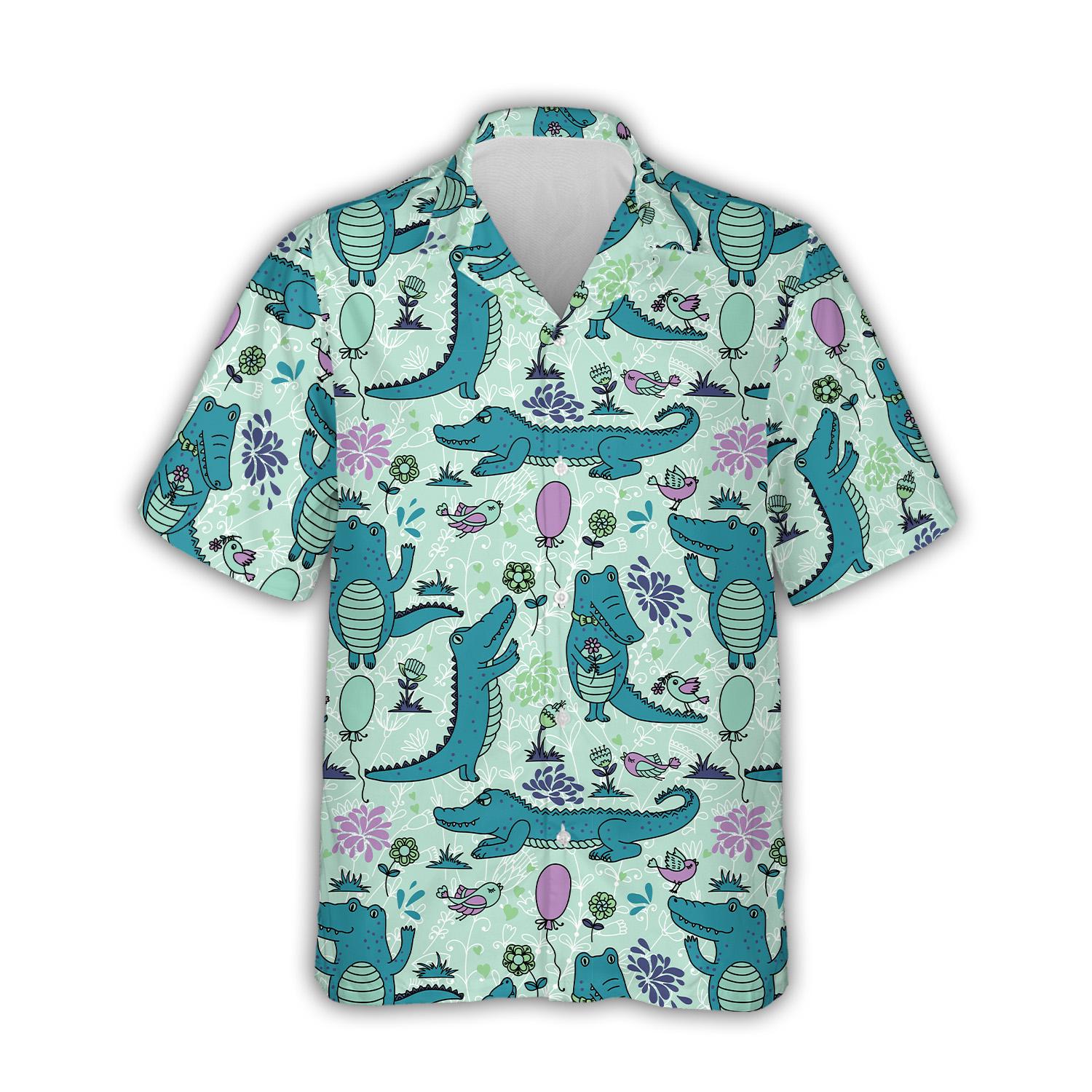 Discover Cute Alligator Hawaiian Shirt, Cartoon Crocodile Aloha Shirt, Funny Animal Button-Down, Summer Beach Vacation Outfit