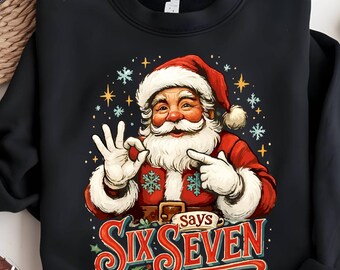 Meme divertido de Papá Noel "Seis Siete" PNG: Diseño viral navideño (descarga digital)