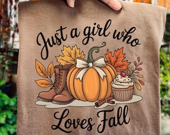Just A Girl Who Loves Fall PNG, Pumpkin Football Design, Autumn Shirt Sublimation, Digital Download