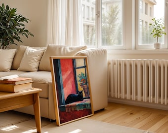 Stampa artistica di un gatto nero ispirato a Matisse: elegante decorazione per la casa
