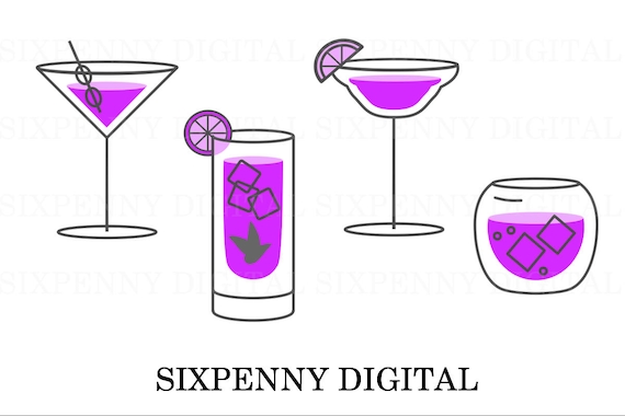 purple cocktail drinks party invitation clipart digital etsy