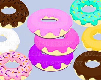 Frosted donut clip digital art colorful sprinkles bright cheerful glazed doughnuts clipart party meeting invitations