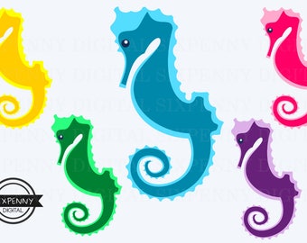 Seahorse Clipart Commercial Use Colorful digital art seahorses in yellow, green, blue, pink and purple baby shower invitations