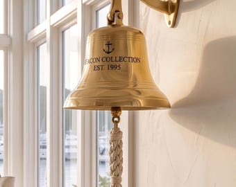 Personalized Solid Brass Nautical Ship Bell – Engraved Maritime Wall Hanging Rope Pull..