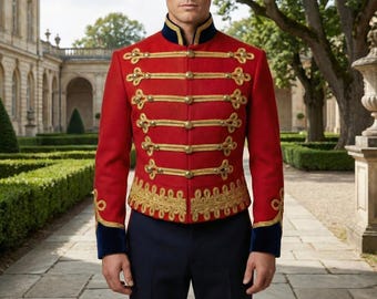 Military Hussar Jacket Dolman Napoleonic Steampunk Red Hussar Uniform