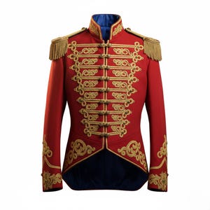 Jimi Hendrix Military Jacket: Red Hussar Dolman with Gold Braid