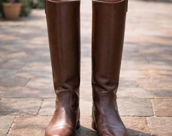 Botas de couro artesanais até o joelho para motociclista e botas de montaria: estilo vintage unissex