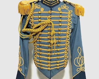 Vintage Military Hussar Jacket – Handmade Wool Uniform with Gold Braided Embroidery