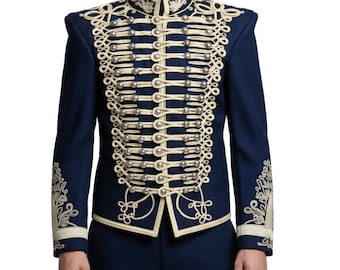 Military Hussar Jacket: Gold Detail Wool Steampunk Coat Pelisse Jacket