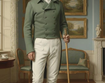 Regency Green Tailcoat & Tan Breeches: Steampunk Formal Wear green wool