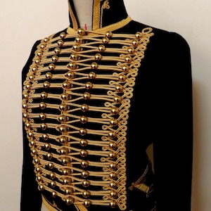 Dolman Militaire Homme Noir - Veste Hussard Brodée Or - Sur Mesure