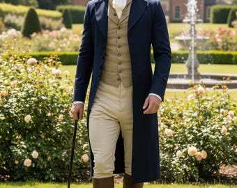 Dr. Darcy Custom Fitted Blue Regency Tailcoat: 1800s Style