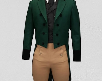 Regency Green Tailcoat & Tan Breeches: Steampunk Formal Wear green wool