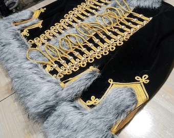 Military Dolman Napoleonic Hussar Jacket: Pelisse Custom Velvet Military Tunic, Gold Braid