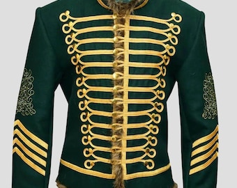 Military Hussar Jacket Napoleonic Green  Uniform Tunic Pelisse Jimi Hendrix Jacket