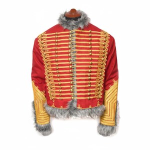 Red Hussar Jacket: Napoleonic Military Tunic, Gold Braid Detail