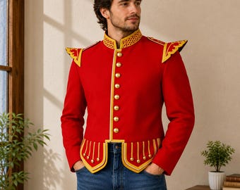 Red Military Band Jacket Men | Drum Major Parade Coat