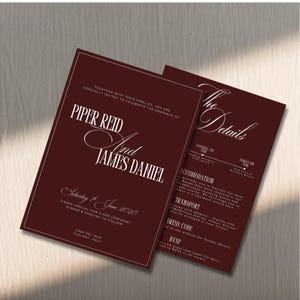 Burgundy Wedding Invitation Template | Old Money Classic Luxury Red | Editable Elegant Canva Invite | Digital Download