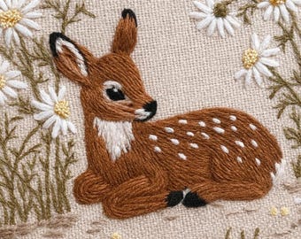 Embroidery Pattern “Little Fawn with Chamomiles” (PDF) | Easy Hand Embroidery Design | Beginner Friendly