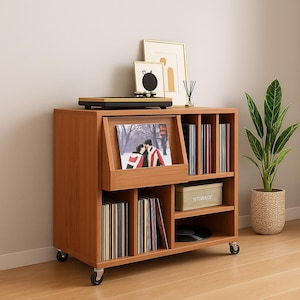 Nordic style record cabinet, solid wood storage rack, magazine rack, bookshelf, mobile coffee table, small sideboard