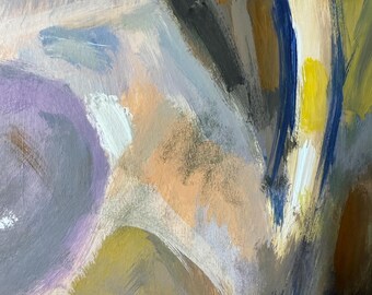 Original Abstract Still Life Painting | Purple, Yellow Oil on Paper