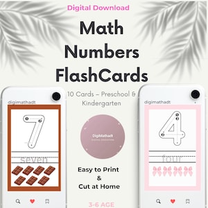 Printable Math Flashcards – Preschool & Kindergarten Learning – Numbers, Addition, Subtraction – Instant Download PDF