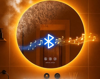 Inteligentne lustro łazienkowe LED z głośnikiem Bluetooth, okrągłe lustro z powłoką przeciwmgielną, sterowanie dotykowe, nowoczesne lustro toaletkowe, podświetlany wystrój łazienki