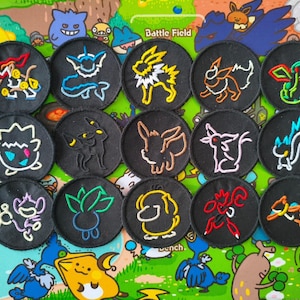 Neon Pokémon Embroidered Patch | Minimal Line Art Anime Patch | Handmade Gamer Accessory