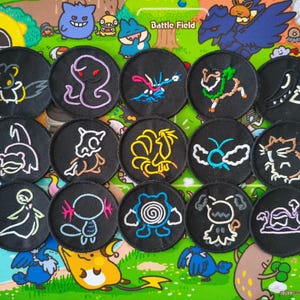 Neon-Pokémon-Aufnäher (Stickerei) | Minimalistischer Anime-Aufnäher (Linienzeichnung) | Handgefertigtes Gamer-Accessoire