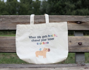 Hand Made Embroidery Tote Bag Capibara - 100% Unbleached Cotton Fabric