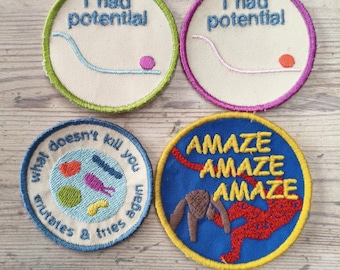 Hand Made Science Humor Embroidery Patches – Funny Project Hail Mary Inspired Sew-On Badge Set for Science Lovers