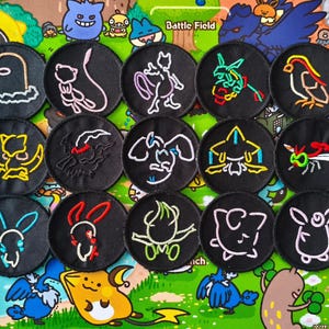 Neon Pokémon Embroidered Patch | Minimal Line Art Anime Patch | Handmade Gamer Accessory