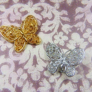 TWO Vintage Victorian Style Filigree Butterfly Brooch - BUT-137 - Gold and Silver Scatter Pins - Butterfly Lot