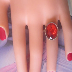 Vintage Antique Silver Ring With Large Red Rhinestone - Size 6.5 (Adjustable) - R-171