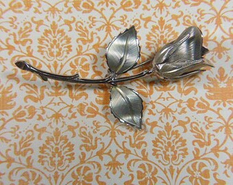 Vintage Silver Rose Brooch - BR-490