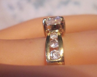 Vintage Solitaire on Crystal Studded Band - Size 5.5 - R-278